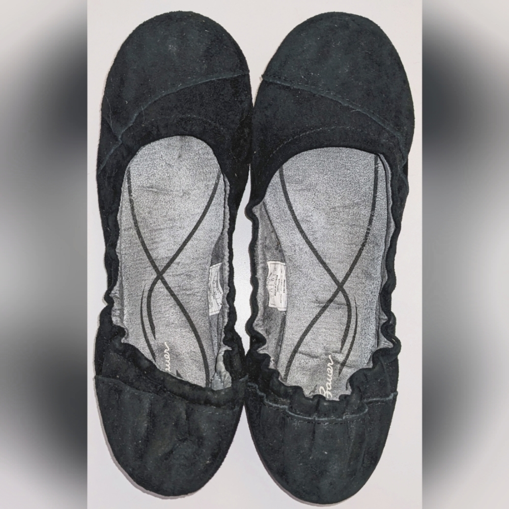 Black suede leather flats